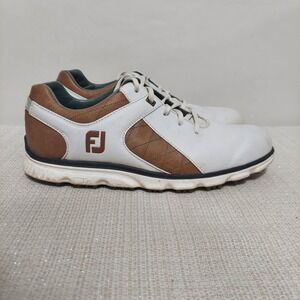 FootJoy Pro SL Men's Size‎ 8.5M White Brown Leather Spikeless Golf Shoes 53219